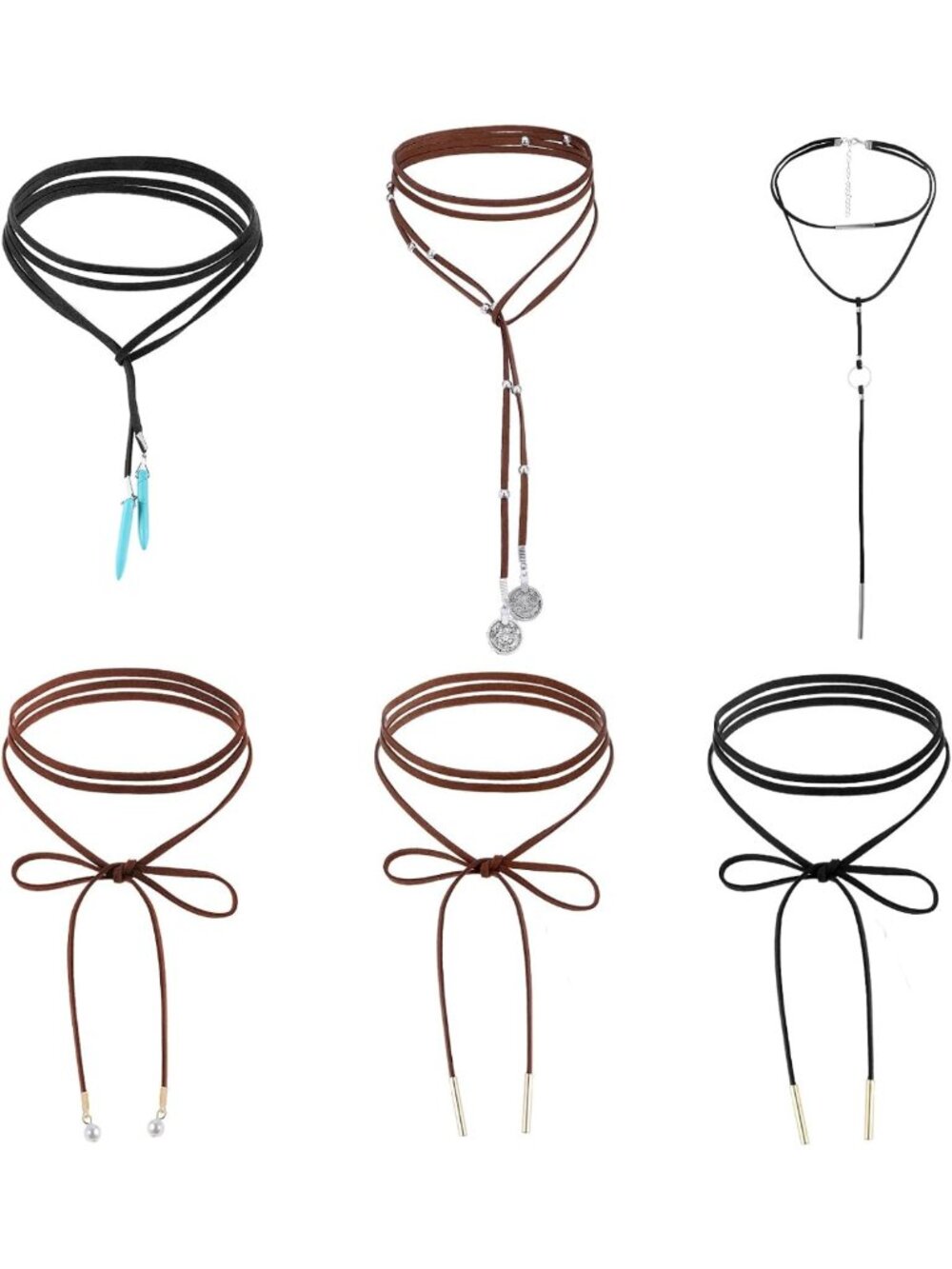 6 PCS Boho Brown Velvet Wrap Choker Necklaces Set, Gothic Western Style Jewelry